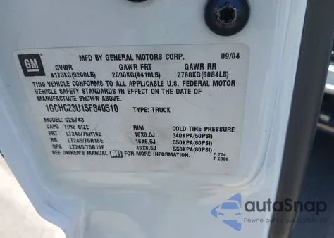 2005 Chevrolet Silverado 2500Hd Ls из США, поврежденный, VIN 1GCHC23U15F840510